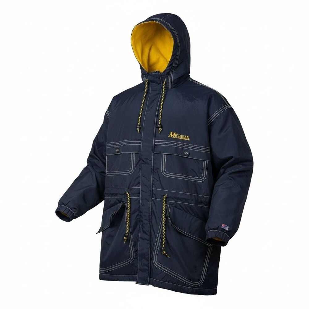 Michigan Wolverines Oversized Parka Rain Jacket Blue Mens Large Vintage 1990s